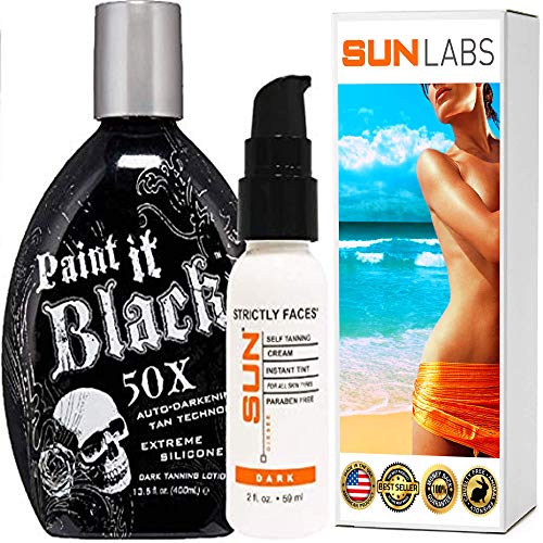 Millennium Tanning Paint It Black 50X,13.5 Oz | Strictly Faces Dark Self Tanner (lvl 3) 2 Fl Oz by Sun Laboratories - Body and Face