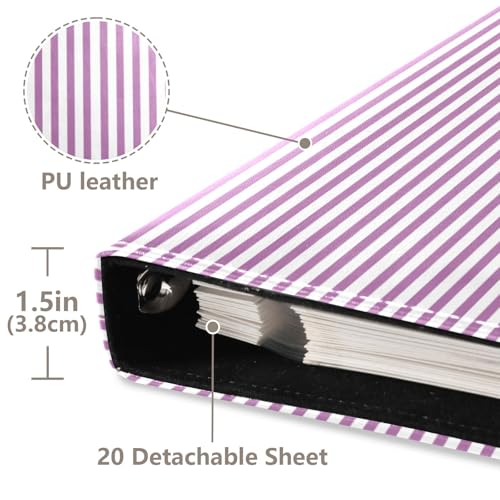 Álbum de fotos autoadhesivo DIY Scrapbook con rayas moradas y blancas, encuadernación de 3 anillos, 40 páginas, tamaño 8x10 para recuerdos miniatura 4