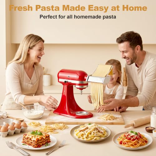Image of Pasta Attachment for KitchenAid, 3Pcs Pasta Maker with Detachable Plate | Includes Adjustable Pasta Sheet Roller, Pasta Cutters for Spaghetti & Fettuccine by Focollk