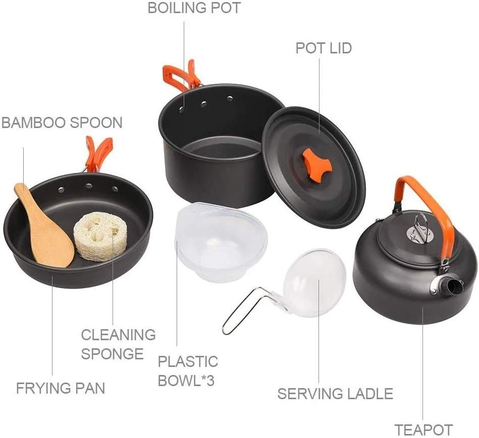 Camping Cookware Kit Outdoor Aluminum Cooking Set Water Kettle Pan Pot Travelling Hiking Picnic BBQ Tableware Equipment