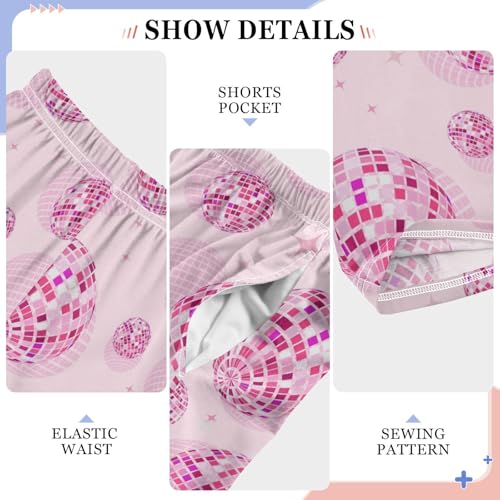 Pink Stars Disco Balls Pajama Pants Long Sleep PJ Pant Pajama Bottoms Elastic Waist Lounge Pants with 2 Pockets M4