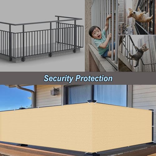 Brise-vue pour balcon anti-UV et coupe-vent avec œillets jaune sable - 4