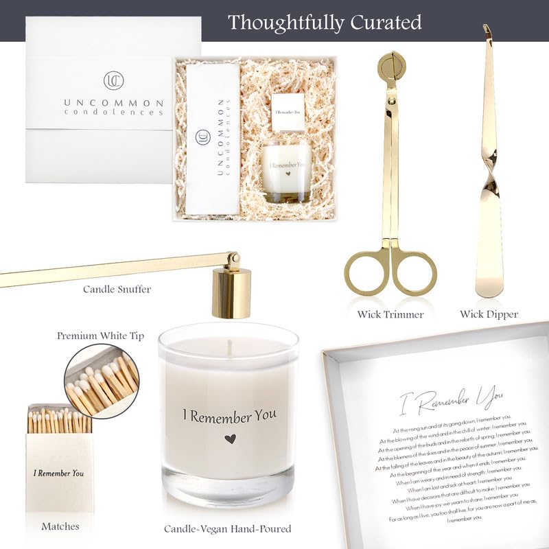 Uncommon Condolences Sympathy Gift Basket for Loss of a Loved One | Hand Poured Scented Candle with Premium Wick Trimmer, Candle Snuffer, & Wick Dipper | Bereavement Candle Gifts with Matchbox
