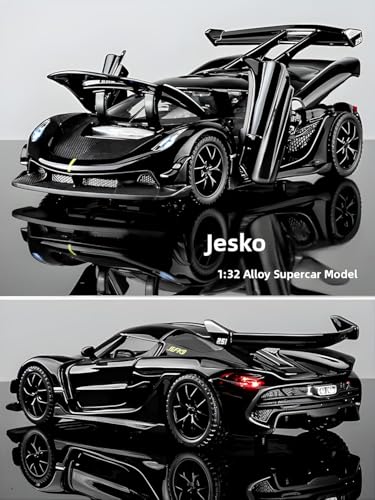 Image of 1:32 Scale Koenigsegg Jesko Die-Cast Toy Car - Pull Back Metal Model with Openable Doors, LED Lights & Music - Alloy Mini Car Gift for Kids, Boys & Collectors 【Color As Per Stock】
