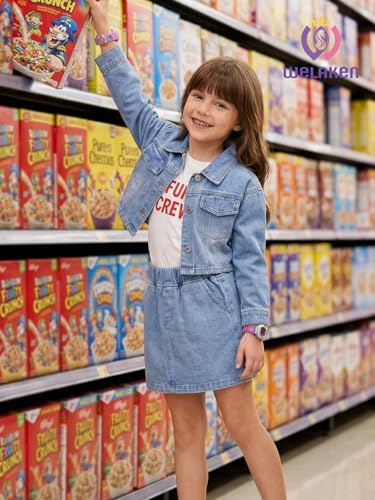 Image of WELAKEN Denim Skirt Sets for Girls Kids & Teen (Jean Jacket + Mini Skirts) II Girl's Clothing Sets
