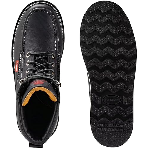 SUREWAY Mens Heavy Duty Soft/Composite/Steel Toe Work Boots for Men-Comfortable,Goodyear Welt,Full Grain Leather,6 in Wedge Moc Toe Construction Boots/Shoes,Soft Toe White Sole,Size 114