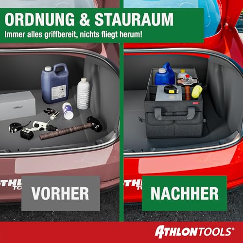 ATHLON TOOLS Kofferraum Organizer XXL – faltbarer Auto Organizer - Kofferraumtasche rutschfest, verstärkt, Kofferrraumtasche stabil mit Deckel – Auto Box zum aufbewahren & verstauen