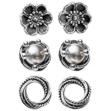 PAZ Creations Set of Three .925 Sterling Silver Stud Earrings
