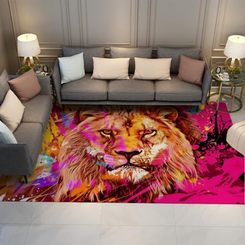 Tapis antidérapant lion lavable 160x200cm doux avec motifs abstraits