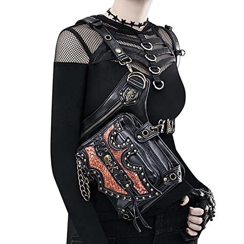 Lanru Steampunk-Gürteltasche - Gothic Retro Motorrad Fahrrad Ledertasche - Fashion Punk Rock Pouch Wandern Sporttaschen für Damen Herren Cover