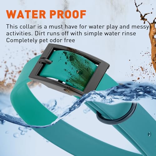 Image of Dogline Biothane Waterproof Dog Collar Strong Coated Nylon Webbing with Black Hardware Odor- Proof for Easy Care Easy to Clean High Performance Fits Small Medium or Large Dogs, Blue Aqua