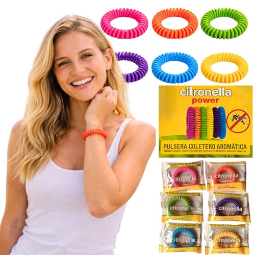 Pulseras Antimosquitos Citronela Power – Pack 6 Colores con Bolsas Individuales – Coletero Aromático Repelente para Muñeca Tobillo Cabello – Verano Exterior Interior