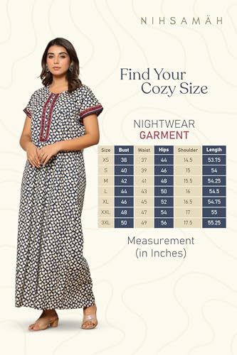 Image of NIHSAMAH Cotton Nighty for Women with Pocket, Premium Printed Long Nighty | Comfortable & Fancy Sleepwear /Nightwear