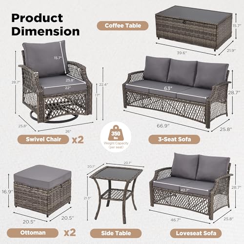 Image of HOMREST 3 Piece Patio Loveseat Set, Outdoor Wicker Sofa with 2 Ottomans & Cushions, All-Weather PE Wicker Patio Furniture for Porch, Poolside, Garden & Deck(Gray) | Outdoor Wicker Sofa