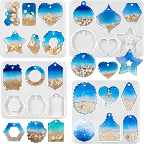 ZQYSING Resin Pendant Molds with Hole Set of 4 Keychain Casting Molds