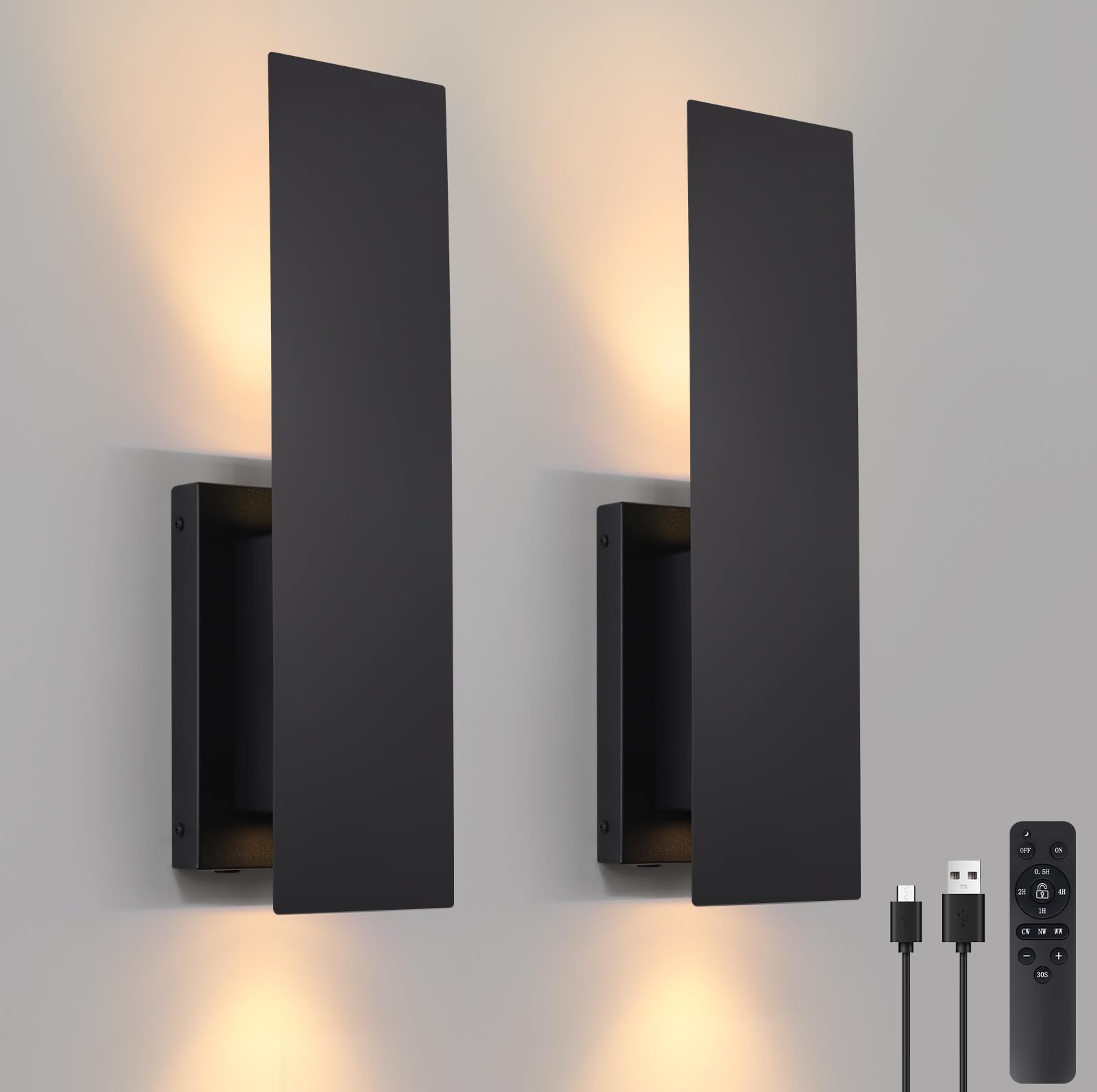 Photo 1 of ***Only has hardware to mount one sconces. (Missing parts)***Vloitgol Black Wireless Wall Sconces Set of Two,3000K-6000K Dimmable Battery Operated Wall Sconces with Remote,USB Rechargeable LED Wall Lights for Living Room Bedroom Hallway***Only has hardwar
