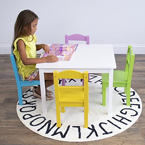 Image of Humble Crew Kids Table and Chair Set, Toddler Activity Table with 4 Chairs for Play, Crafts, Snacks & Learning, Wooden Kids Furniture for Playroom & Bedroom, White /Pastel