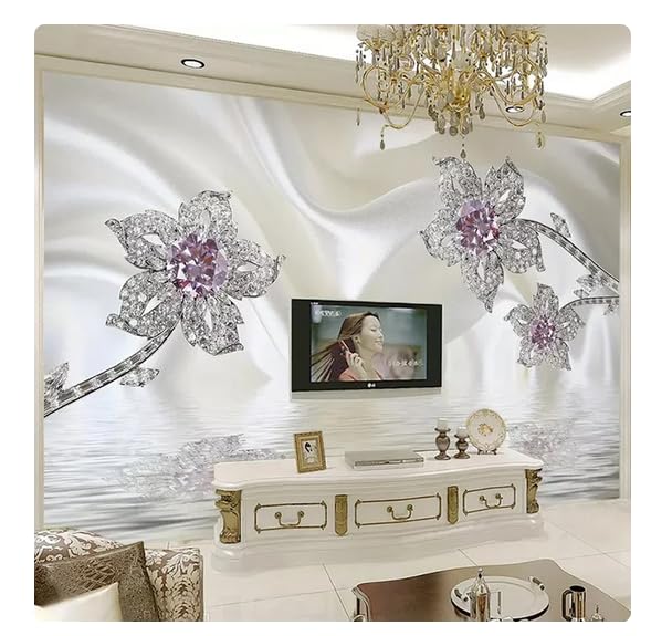 Papier peint panoramique 3D bijoux et soie blanche pour salon 200x140cm