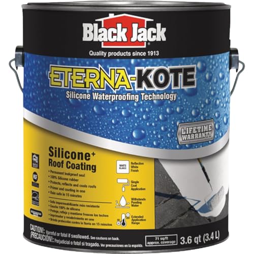 Black Jack Eterna-Kote 100% Silicone+ Roof Coating, White, 1 Gallon, Waterproof Sealant for Permanent Water Protection, Ideal for Flat Roofs, 100% Silicone Rubber Roof Coating