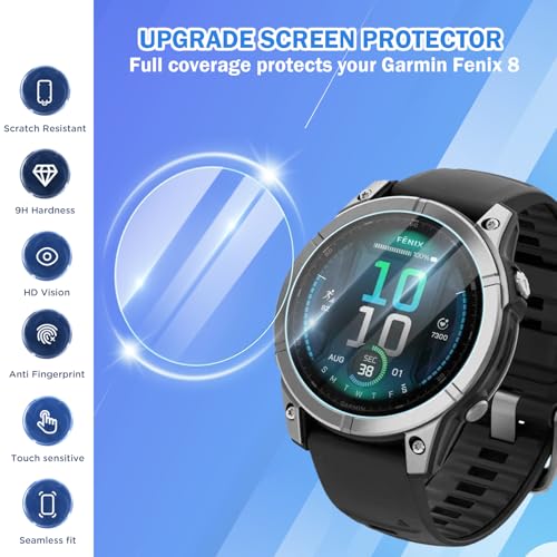 Image of 4 Pack Compatible for Garmin Fenix 8 47mm Screen Protector, HD Clear 9H Tempered Glass Watch Protective Film for Fenix 8 Amoled Screen Protector 47mm, Anti-scratch & Sensitive Touch