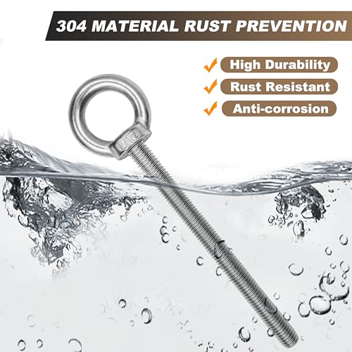 Image of 8 Sets M12 x 150mm 304 Stainless Steel Eye Bolt Heavy Duty Shoulder Lifting Ring Threaded Eyebolts with Nuts Washers (8, M12 x 150 mm)