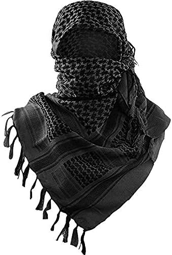 Luxns Military Shemagh Tactical Desert Scarf / 100% Cotton Keffiyeh Scarf Wrap for Men And Women/Black 43"x43"