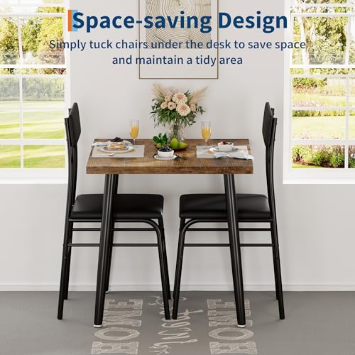 Image of IDEALHOUSE Small Dining Table Set for 2, 3 Piece Kitchen Table Set with 2 Upholstered Chairs, Breakfast Table for Samll Space, Dining Room, Apartment, Restaurant, Rustic Brown