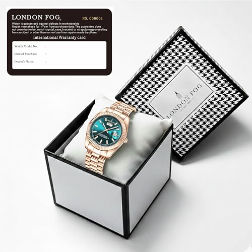 Image of London Fog Oxford Collection Analog Quartz Watch for Men with Round Dial and Stainless Steel Strap, Fluted Metal Case, Day & Date Display, Luminous Hands & Hour Markers & Water Resistant