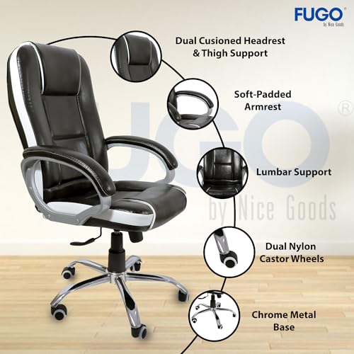 Image of FUGO by Nice Goods Ergonomic Executive High Back Office Chair, Home Desk Office Chair, Revolving Chair with Tilting Mechanism and Metal Base (Black)