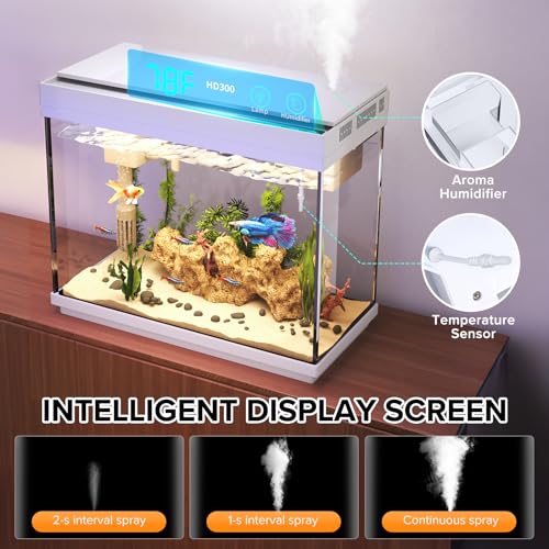 Image of Vehipa Betta Fish Tank 2.4 Gallon HD Glass Aquarium Starter Kits | with 3 in 1 Quiet Filter, Humidifier, 7 Color Lights, Temperature Display