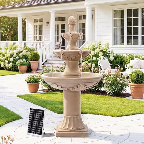 Haverchair 48'H Outdoor Italian Solar Water Fountain, 3-Tier Water Floor Solar Waterfall Fountain...
