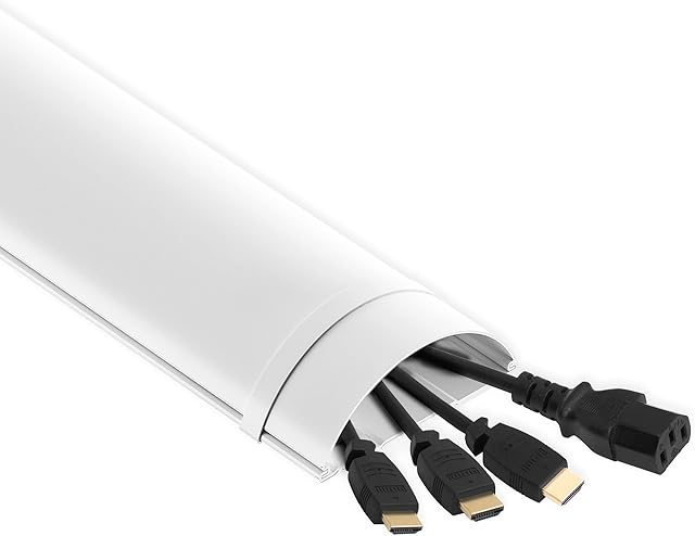 mahara Cable Management/Cable Tidy Kit - Cable Trunking with Retaining Clips - Cable Organiser Self Adhesive Roll 1.5m/5ft - White Cut to Size Plastic Wall Cable Cover - Paintable Cable Concealer