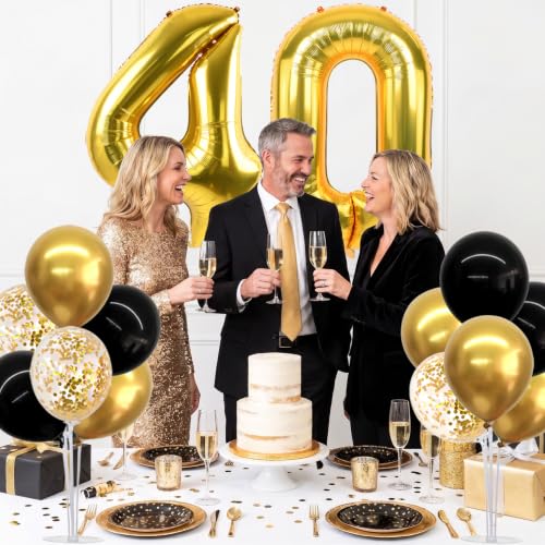 Image of TONIFUL 4 Set Black Gold 40 Balloon Stand Balloon Centerpieces for Table