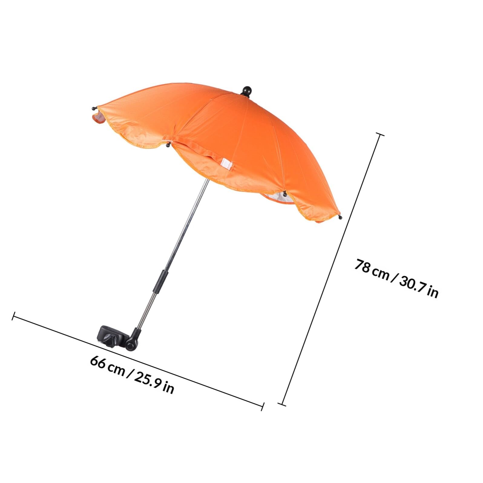 Parapluie Poussette Bébé Pince Réglable, Parasol Protection UV Upf 50 Argenté, Ombrelle Orange pour Poussette, Chaise Roulante et Vélo, Pare-soleil Amovible pour Extérieur