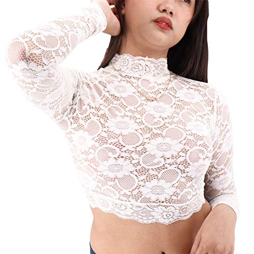 Top in pizzo bianco con maniche lunghe - bianco