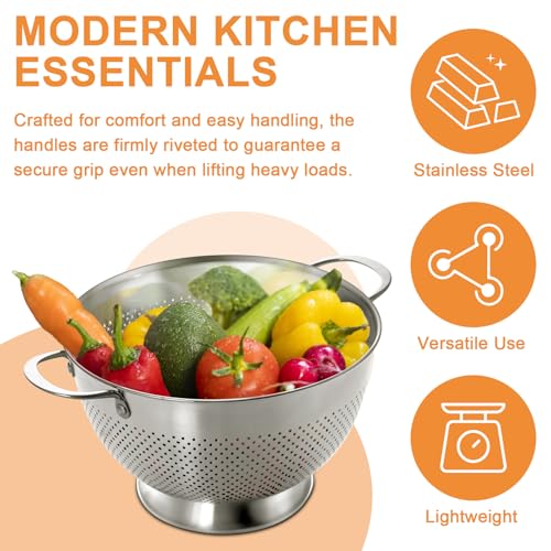 Stainless Steel Colander for Kitchen | 5 Quart Durable Rice and Pasta Strainer with Handle | Oversized Handles | Nesting Design | Rust-Resistant & Dishwasher Safe - Thumbnail 3