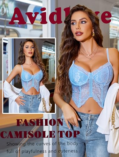 Image of Avidlove Lace Bralettes for Women Y2k Camisole Lingerie Adjustable Strap Crop Top