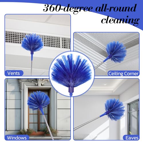 Image of Cobweb Duster with Extension Pole, Spider Web Brush and Washable Ceiling Duster Kit, 15-100 Inch Long High Rigidity Handle Aluminum Telescoping Pole for Ceiling Fan, Furniture, Ceiling Corner (Blue)