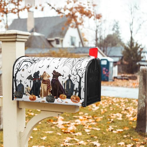Image of 25.5 inchx21 inch Halloween Dogs Magnetic Mailbox Cover Spooky Pumpkins Tombstone Spider Web Bats Waterproof Mailbox Wrap Letter Post Cover Large Size for Garden Yard Outside Holiday Decor