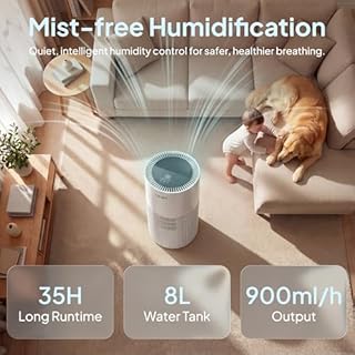 Smart Evaporative Humidifier for Whole House with Filter Separation and Auto Drying Technology, Invisible Mist for Better Sleep, 8L Easy Top Fill Tank, Humidifiers for Bedroom, Humidifiers for Baby