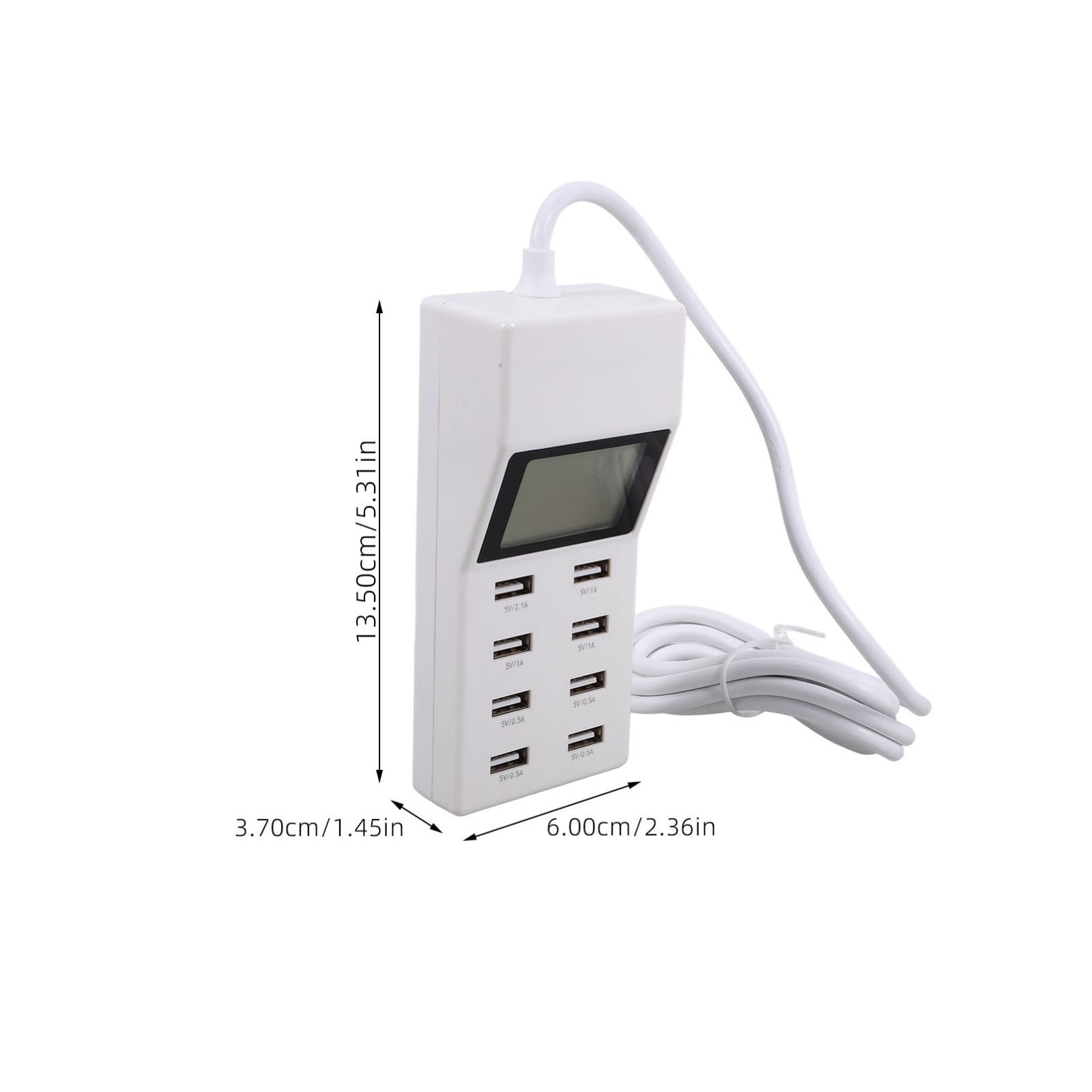 Artibetter Stazione di Ricarica USB a 8 Porte con Display Lcd, Tecnologia Smart Ic, Compatibile con Smartphone, per Ufficio e Viaggi, Materiale Abs e PC Bianco