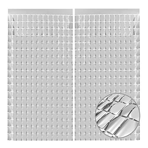 Image of PADELO Silver Shimmer Wall Backdrop, Square Backdrop Curtain,2Pcs 3.3x6.6 Feet Silver Streamer Backdrop for Party Decorations