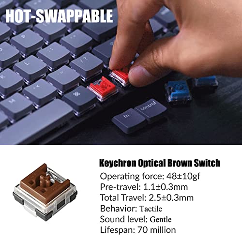 Image of Keychron K3 Version 2, 75% Layout 84 Keys Ultra-Slim Wireless Bluetooth /USB Wired Mechanical Keyboard with RGB Backlit, Hot-Swappable Low-Profile Keychron Optical Brown Switch for Mac Windows