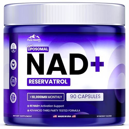 PURE HEALTH MAX PHM NAD Resveratrol Supplement - 10,000mg Extra Strength | NAD+ Liposomal Supplements for Men and Women | NMN & NMNH Alternative | 90 Capsules, 1.5 Months Supply