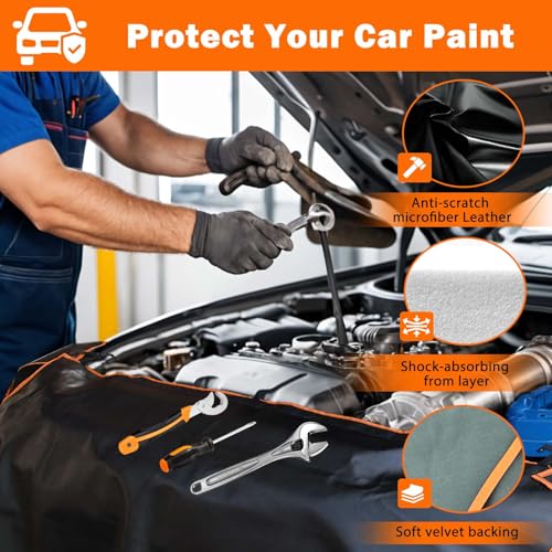 Image of Thicker Fender Covers for Mechanics,3Pcs Microfiber Leather Car Fender with 25 Stronger Magnets & Hooks Automotive Fender Protector Mats Pads for Sedans Trucks SUVs Station Wagon - Size L