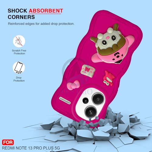 Image of AESTMO Back Case Cover for Redmi Note 13 Pro Plus 5G | 3D Cute Fun Cartoon Characters | Anti Slip Grip Cute Wave Curly Frame Shape | Full Body Protection Back Cover for Redmi Note 13 Pro Plus 5G (Red)