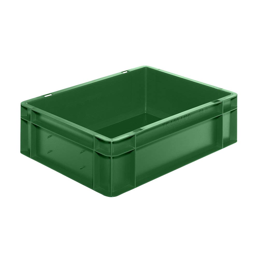 Euro-Format-Stapelbehälter, Wände und Boden geschlossen - LxBxH 400 x 300 x 120 mm - grün, VE 5 Stk - Euronorm Stapelkasten Euronorm Stapelkästen Euronorm-Stapelkasten Kunststoff-Stapelkasten Kunststoffbehälter Kunststoffkasten Kunststoffstapelbehälter