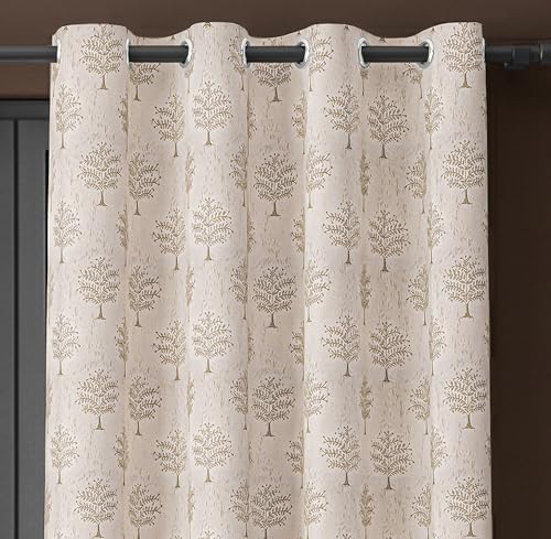 Image of Yellow Weaves 2 Pcs Jacquard Tree Eyelet Long Door Curtain - Perfect for Home, Office, Bedroom, Living Room & Balcony - 9 Feet (Beige)
