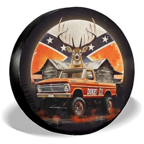 Image of GENANY Rustic Deer Vintage Truck Father's Day PVC Spare Tire Cover for RV Trailer, Country Barn Wildlife Design, Size 14 Fits 24-27 Inch