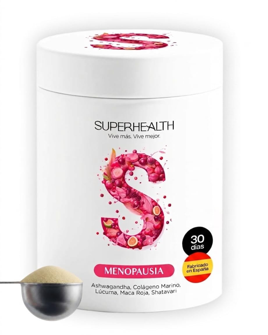 Menopausia SuperHealth (Para 30 dias) Suplemento Natural con Lúpulo, Salvia y Maca – Alivia Sofocos Menopausia y Sudores Nocturnos – Mejora el Sueño y la Energía – Sin Gluten, Vegano